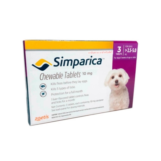 SIMPARICA 10MG PERRO 2,5-5 KG X 3 COMP