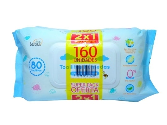 BUBU TOALLAS HUMEDAS C/ACE DE EMU 80X2 CIERRE PLASTICO