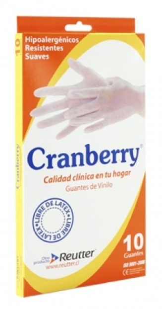 GUANTES VINILO C/P CRANBERRY TALLA M x 10 UNID