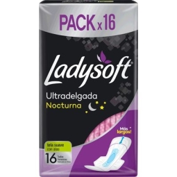 Toalla Intima Ladysoft Nocturna Ultradelgada Tela Suave Con Alas X 16 Uni | ladysoft nocturna 16un