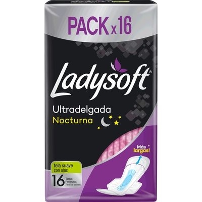 TOALLA INTIMA LADYSOFT NOCTURNA ULTRADELGADA TELA SUAVE CON ALAS X 16 UNI
