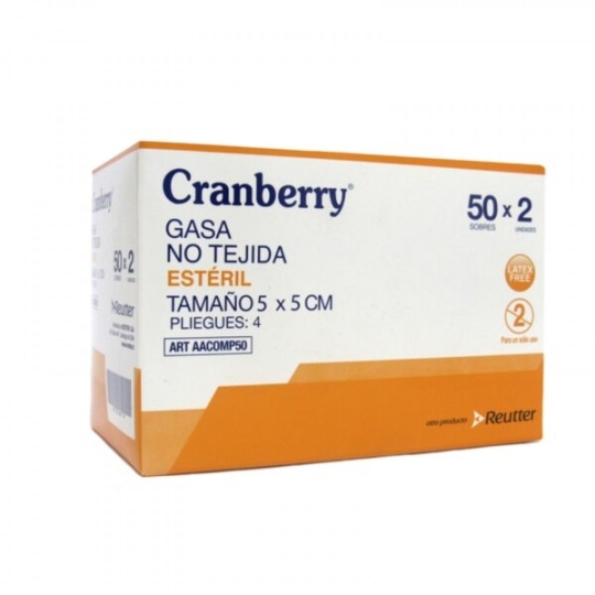CRANBERRY GASA ESTERIL NO TEJIDA 5X5 2 UN
