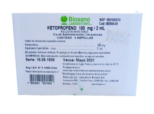 KETOPROFENO 100MG/2 ML  IV X 5 AMPOLLAS 