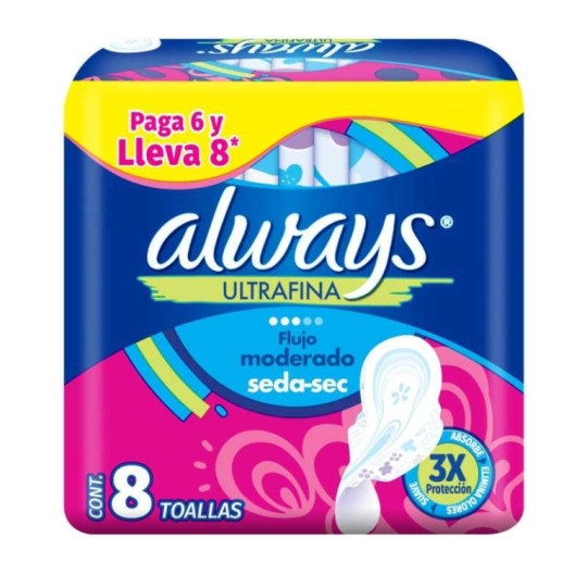 ALWAYS ULTRAFINA SUAVE SECA CON ALAS X 8 UNIDADES