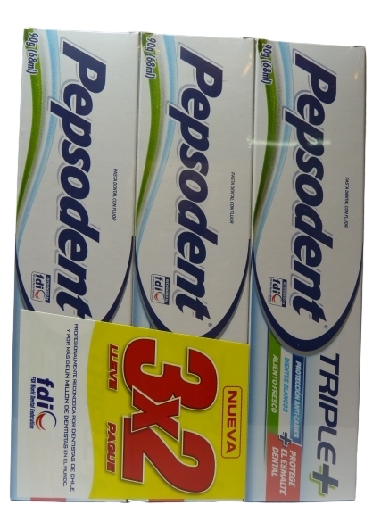 PACK PASTA DENTAL PEPSODENT TRIPLE (+) X 90G PACK 3X2
