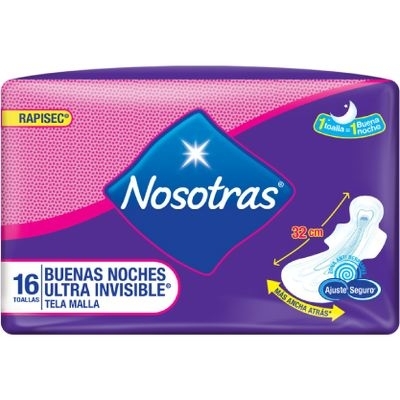 NOSOTRAS TOALLAS NOCTURNAS ULTRA INVISIBLE X 16 UNIDADES