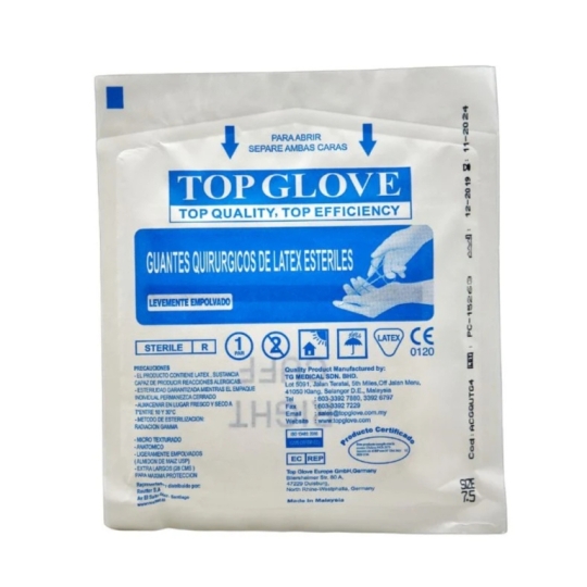 TOP GLOVE GUANTES LATEX ESTERIL X1