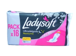 LADYSOFT TOALLA NOCTURNA ULTRADELGADA SECA CON ALAS X 16