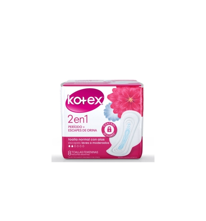 KOTEX TOALLA 2 EN 1NORMAL TELA X8