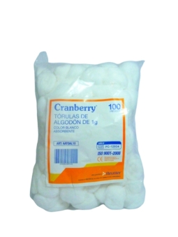 CRANBERRY TORULAS DE ALGODÓN X 100 UNIDADES