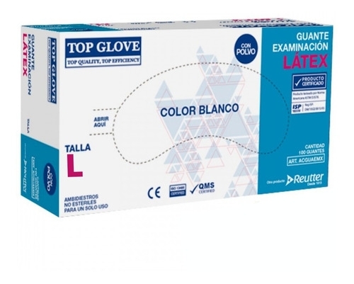 Caja Guante Examinacion Latex Con Polvo Blanco Top Glove Talla L X 100 Uni | guantes latex top glove