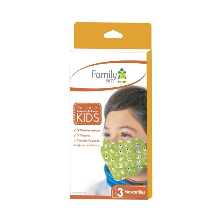 F.SET MASCARILLA DESECHABLE PLANA KIDS X 3
