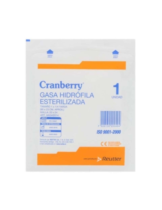 CRANBERRY GASA ESTERILIZADA 1/4 YARDA X1
