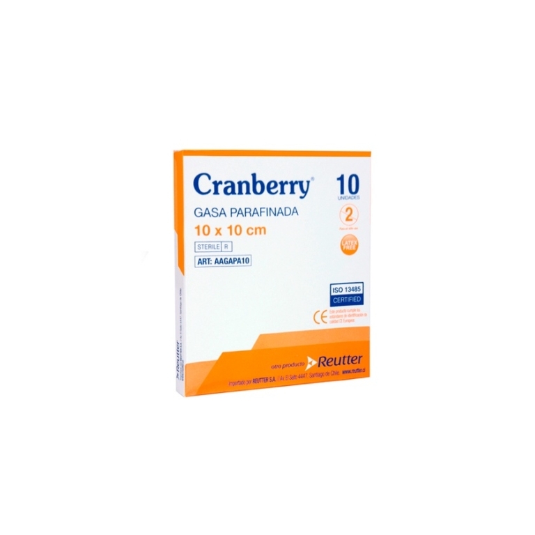 CRANBERRY GASA PARAFINADA 10 X 10 CM X 10 UNIDADES