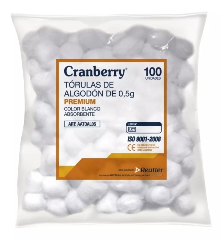 CRANBERRY TORULAS DE ALGODÓN 0.5 GRAMOS X 100 UNIDADES