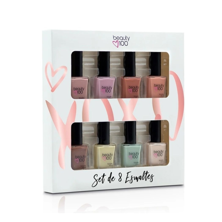 SET CON 8 ESMALTES 10ML BEAUTY 100 COLOR PASTEL 