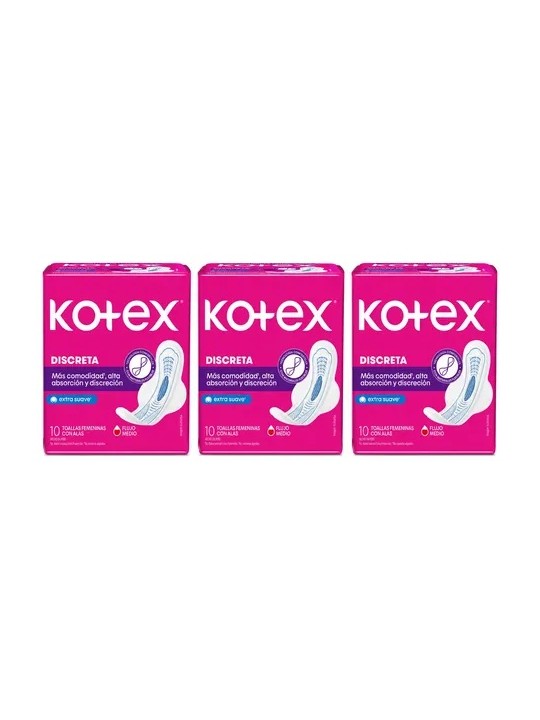 KOTEX DISCRETA CON ALAS FLUJO MEDIO X 10