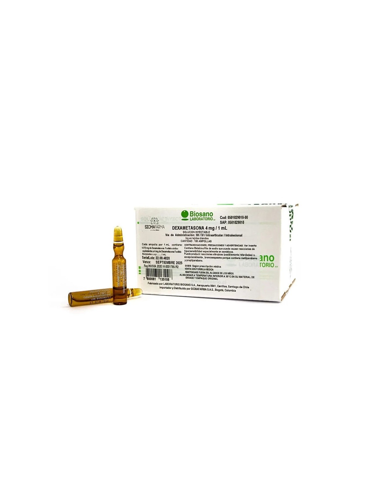 DEXAMETASONA 4 MG/ML AMPOLLA X 100 AMPOLLAS YECTABLES